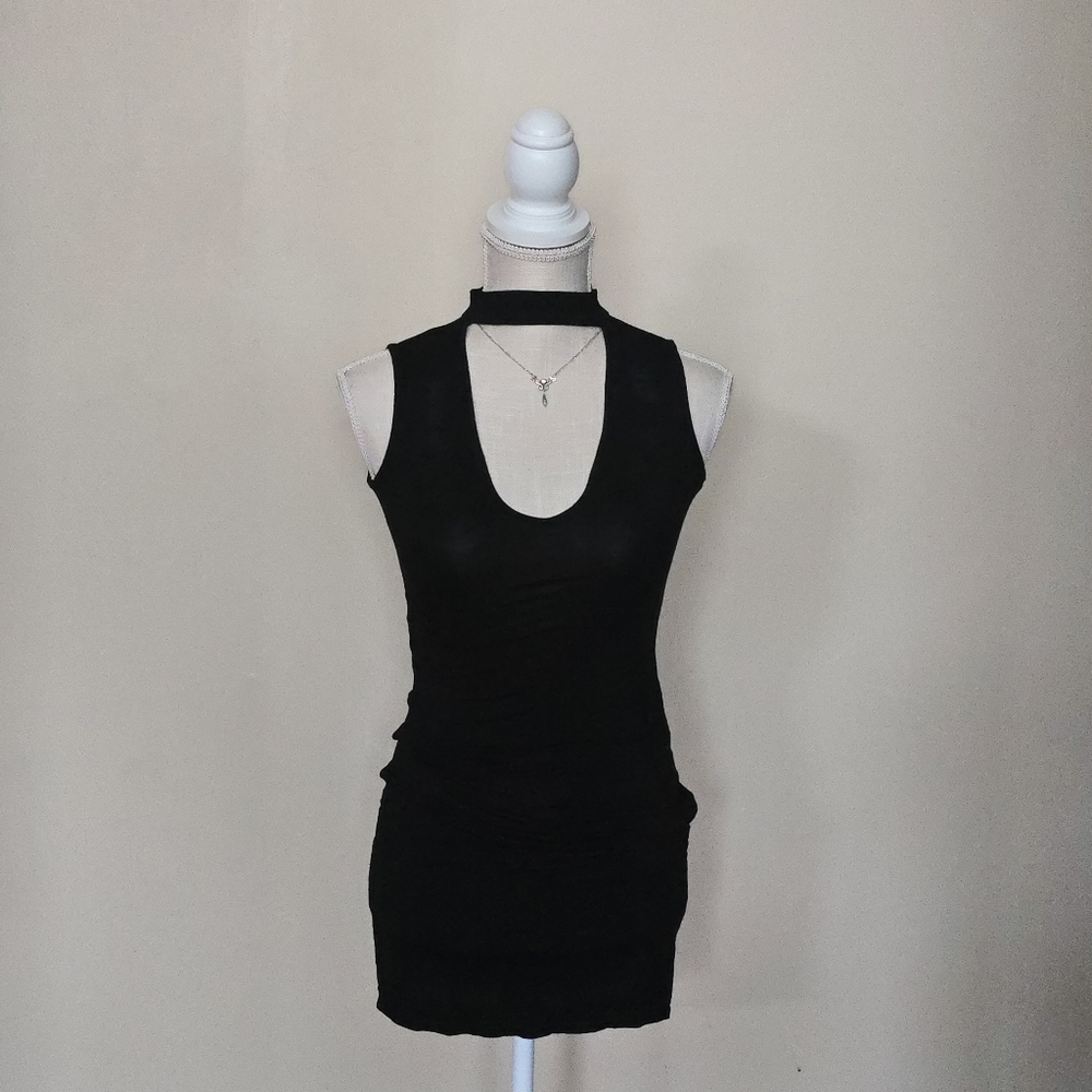 Black Choker Neck Jersey Bodycon Dress